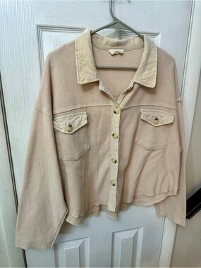 New In Oversized Cream Waffle Knit Button-Up Shirt Jacket